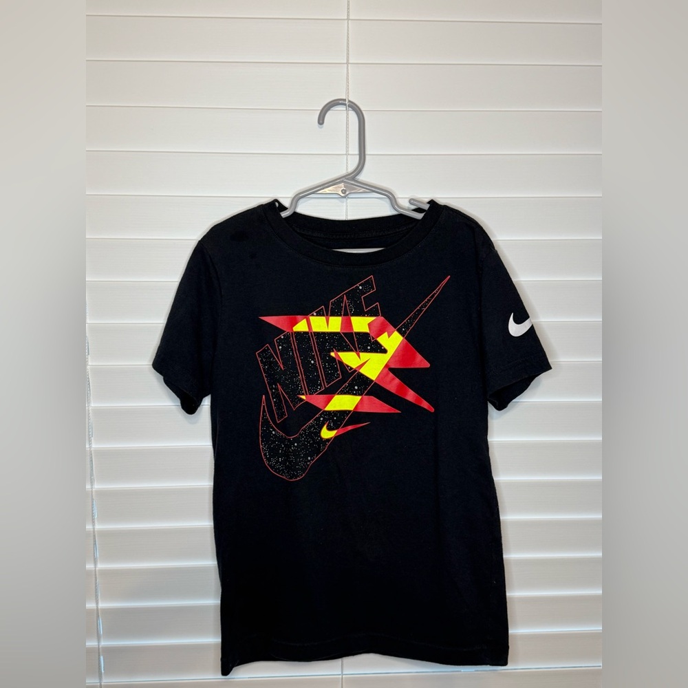 Nike Kids Black Tee with Red and Yellow Graphic